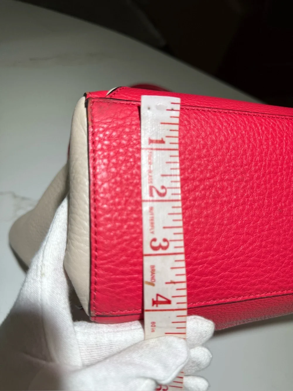 KATE SPADE Leather Envelope Zipper Top Shoulder Tote Bright Pink Beige